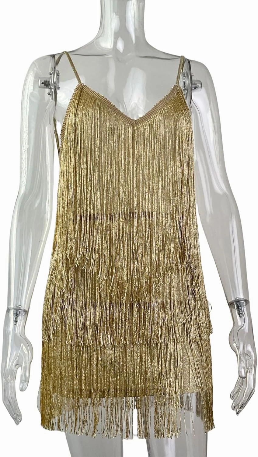 Women's Gatsby 20S Flapper Roarin Cocktail Vintage Tassel Mini Dress, Wedding Fringe Party Club Mini Glitter Dress