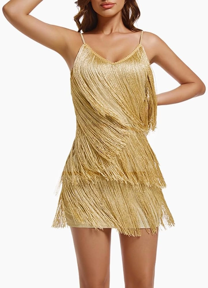 Women's Gatsby 20S Flapper Roarin Cocktail Vintage Tassel Mini Dress, Wedding Fringe Party Club Mini Glitter Dress
