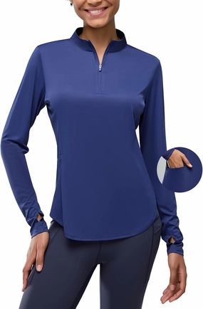 Women's Rash Guard Long Sleeve UV Sun Protection 1/4 Zip Shirts with Pocket UPF 50  Lightweight SPF Hiking Top