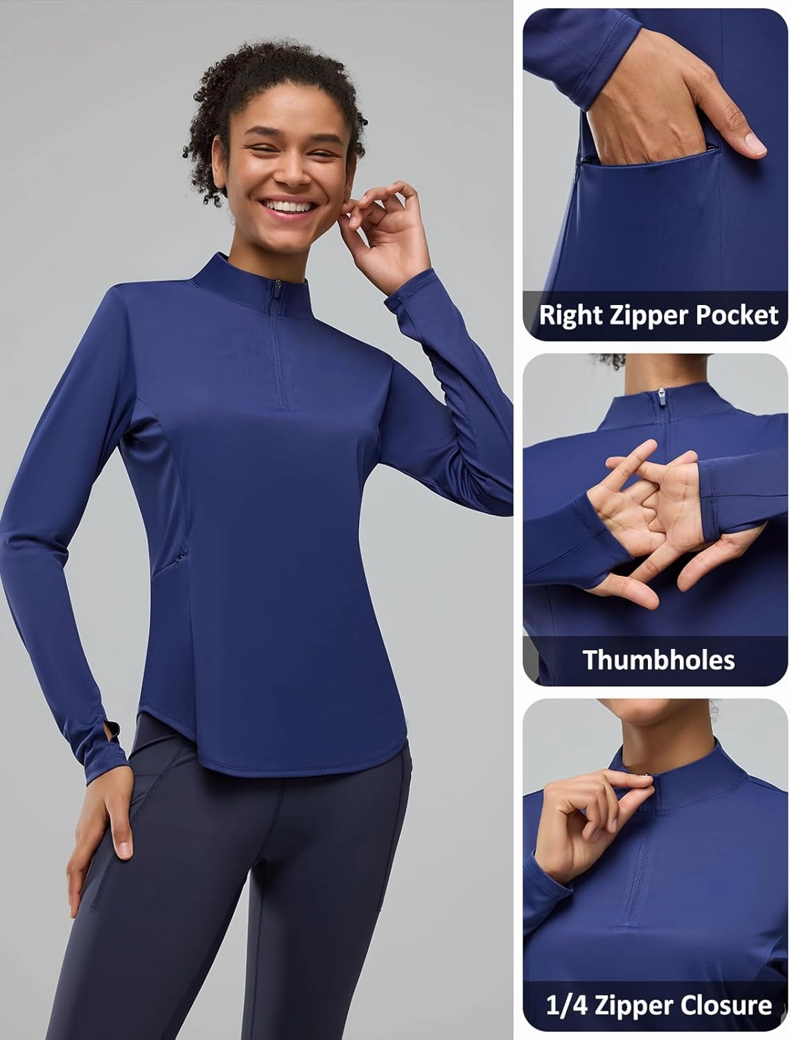 Women's Rash Guard Long Sleeve UV Sun Protection 1/4 Zip Shirts with Pocket UPF 50  Lightweight SPF Hiking Top