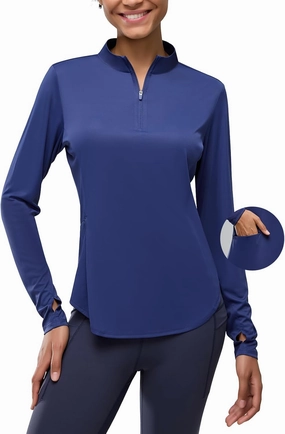 Women's Rash Guard Long Sleeve UV Sun Protection 1/4 Zip Shirts with Pocket UPF 50  Lightweight SPF Hiking Top