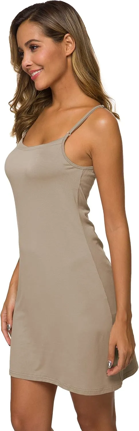 Women's Basic Adjustable Spaghetti Strap Cami Slip Mini Dress