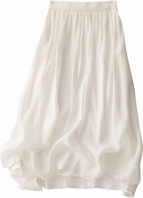 Womens Cotton Linen Skirts Summer Casual Elegant Double Layer Elastic High Waist Flowy Swing A Line Long Maxi Skirt