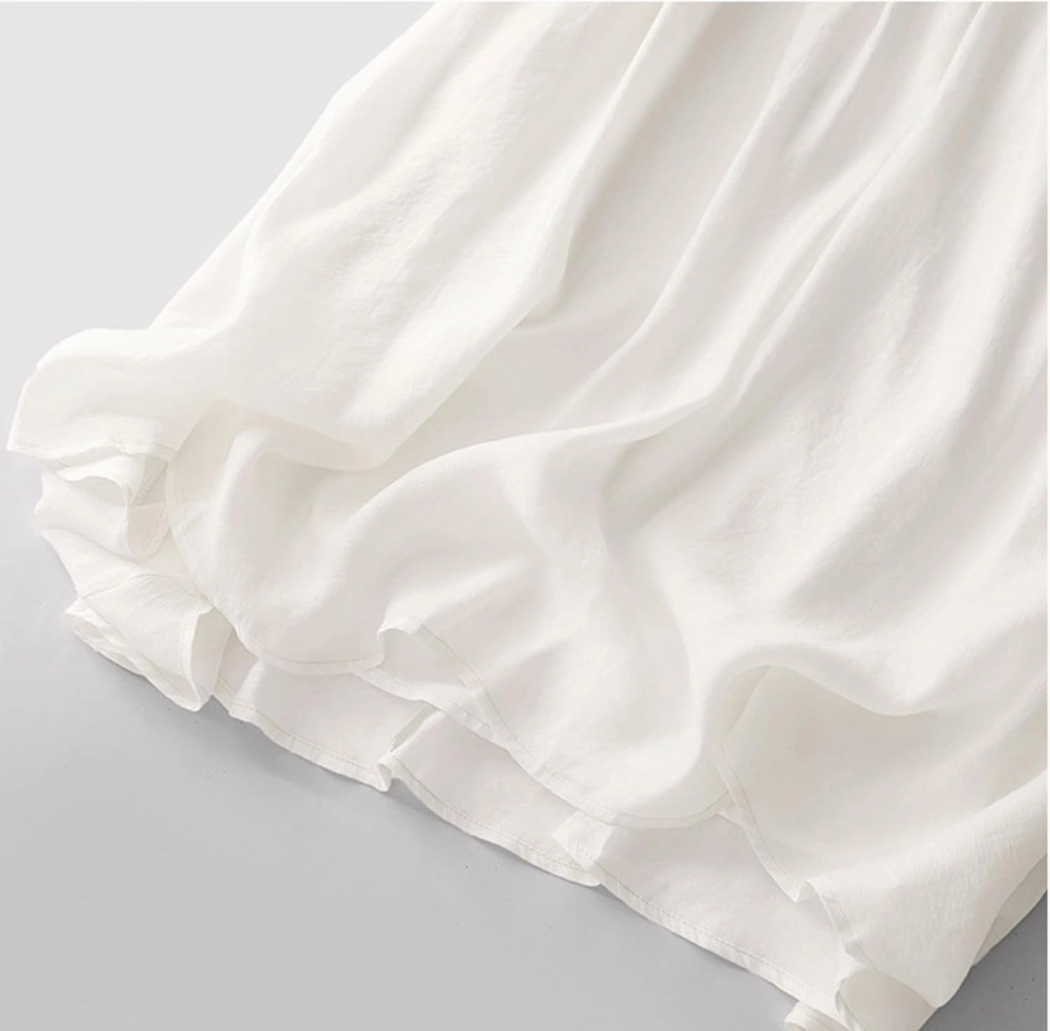 Womens Cotton Linen Skirts Summer Casual Elegant Double Layer Elastic High Waist Flowy Swing A Line Long Maxi Skirt