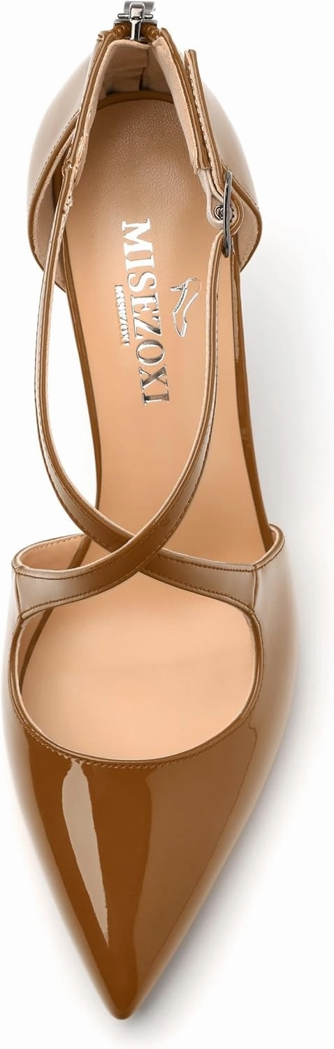 Womens Ponited Toe High Heel Pumps Crisscross Strap Sandals Open Side Stiletto Heel Dress Shoes