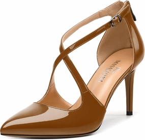 Womens Ponited Toe High Heel Pumps Crisscross Strap Sandals Open Side Stiletto Heel Dress Shoes