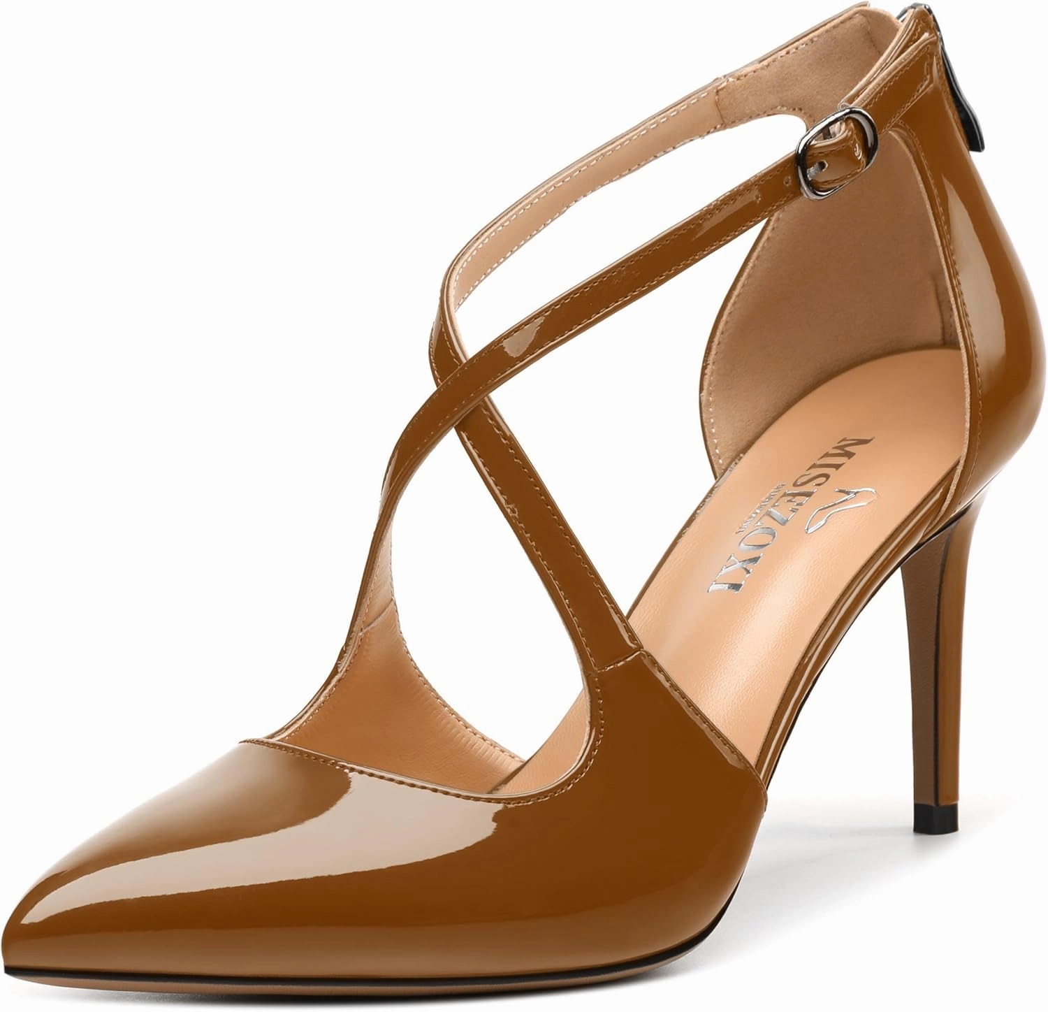 Womens Ponited Toe High Heel Pumps Crisscross Strap Sandals Open Side Stiletto Heel Dress Shoes
