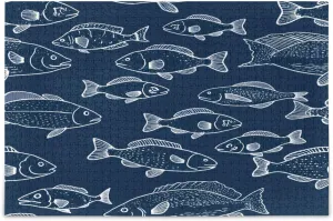 Wooden Puzzle Fish Dark Blue Hard Challenging Exercise Intellegent Wall Decor Suitable for Teenager or Adult 500 PCS