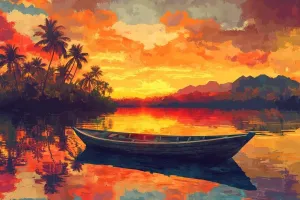 Wooden Puzzle Fishing Boat at Sunset Hard Challenging Exercise Intellegent Wall Decor Suitable for Teenager or Adult 500 PCS