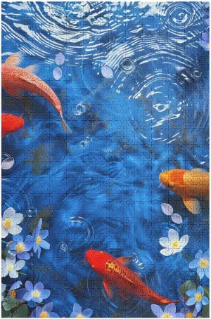 Wooden Puzzle Japanese Fish Cherry Flowers Hard Challenging Exercise Intellegent Wall Decor Suitable for Teenager or Adult 500 PCS