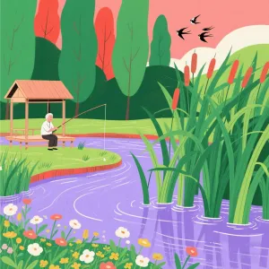 Wooden Puzzle Peaceful Fishing by The Iris - Filled Creek Intelligent Game Fit togather a Magic Art for Home Decoration or Prensent 1000 Pieces