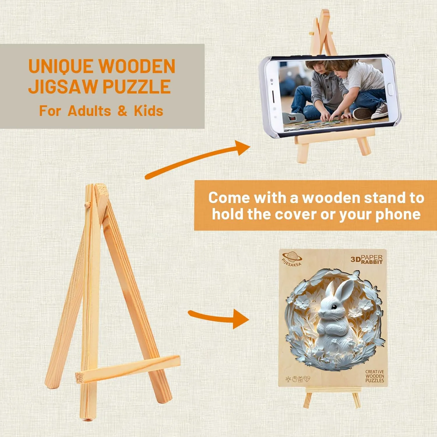 Wooden Puzzles for Adults, Bunny Puzzle, 3D Visual Effect Paper Rabbit Puzzle, Wood Puzzles Adult, Unique Animal Shape, Birthday Gifts for Friends, Home Decor (S-8.5 * 8.3in-100 pcs)