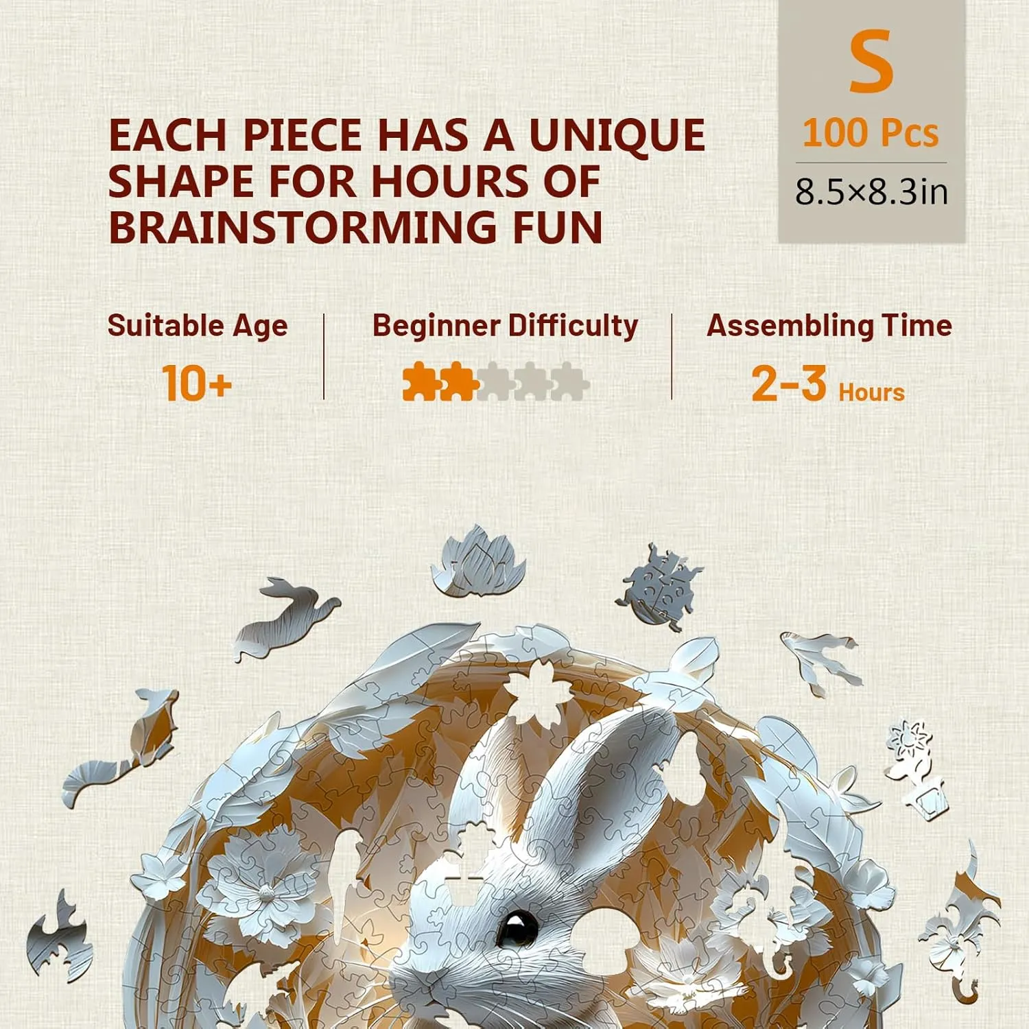 Wooden Puzzles for Adults, Bunny Puzzle, 3D Visual Effect Paper Rabbit Puzzle, Wood Puzzles Adult, Unique Animal Shape, Birthday Gifts for Friends, Home Decor (S-8.5 * 8.3in-100 pcs)