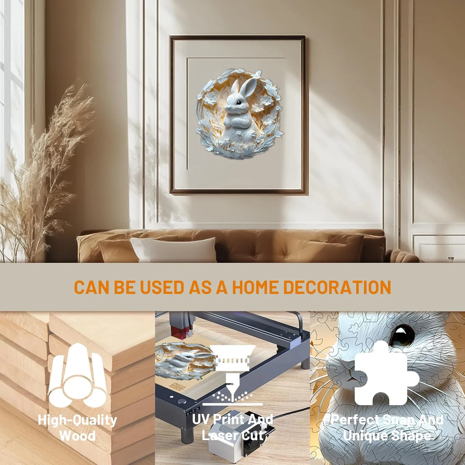Wooden Puzzles for Adults, Bunny Puzzle, 3D Visual Effect Paper Rabbit Puzzle, Wood Puzzles Adult, Unique Animal Shape, Birthday Gifts for Friends, Home Decor (S-8.5 * 8.3in-100 pcs)