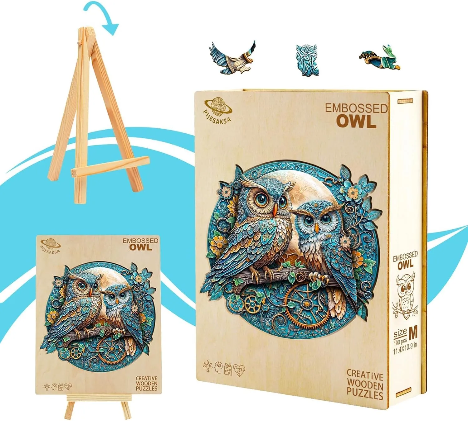 Wooden Puzzles for Adults - Embossed Owl Puzzle, Unique Shape Wooden Jigsaw Puzzle for Adults, Wood Puzzles Adult, Good Gift Idea for Family, Wall Art Home Decor (M-11.4 * 10.9in -190 Pieces)