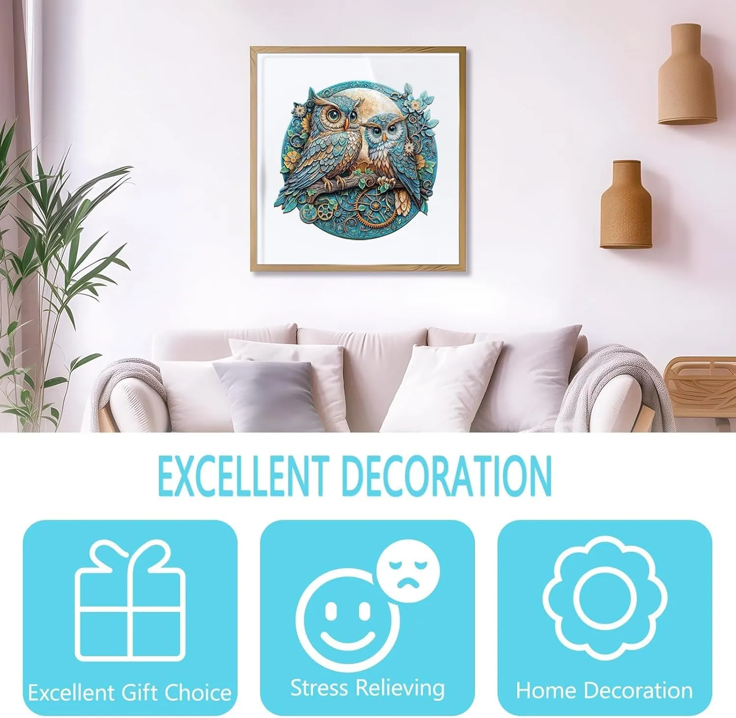 Wooden Puzzles for Adults - Embossed Owl Puzzle, Unique Shape Wooden Jigsaw Puzzle for Adults, Wood Puzzles Adult, Good Gift Idea for Family, Wall Art Home Decor (M-11.4 * 10.9in -190 Pieces)
