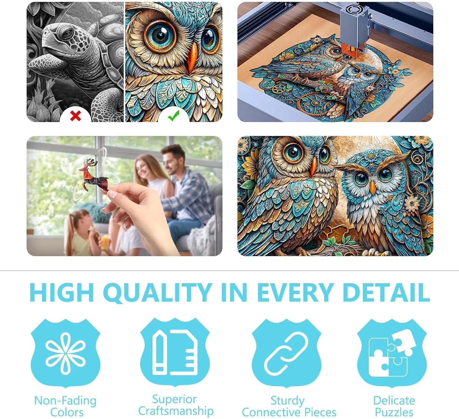 Wooden Puzzles for Adults - Embossed Owl Puzzle, Unique Shape Wooden Jigsaw Puzzle for Adults, Wood Puzzles Adult, Good Gift Idea for Family, Wall Art Home Decor (M-11.4 * 10.9in -190 Pieces)