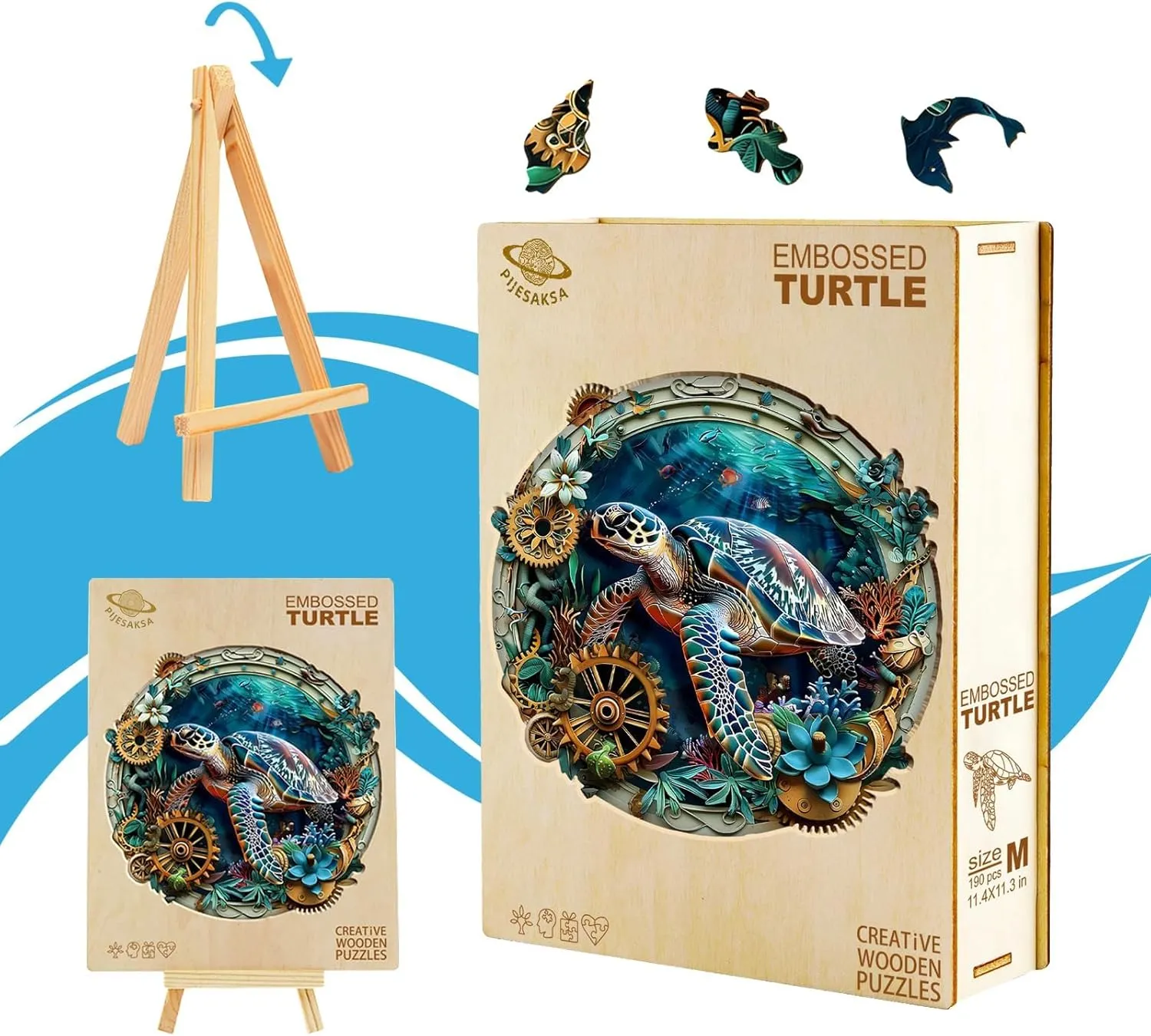 Wooden Puzzles for Adults, Embossed Sea Turtle Puzzle for Adults, Unique Shaped Wooden Jigsaw Puzzle, Wood Puzzles Adult, Fun Gifts for Friends & Family, Wall Art Canvas (L-13.4 * 13.3in -290 Pcs)