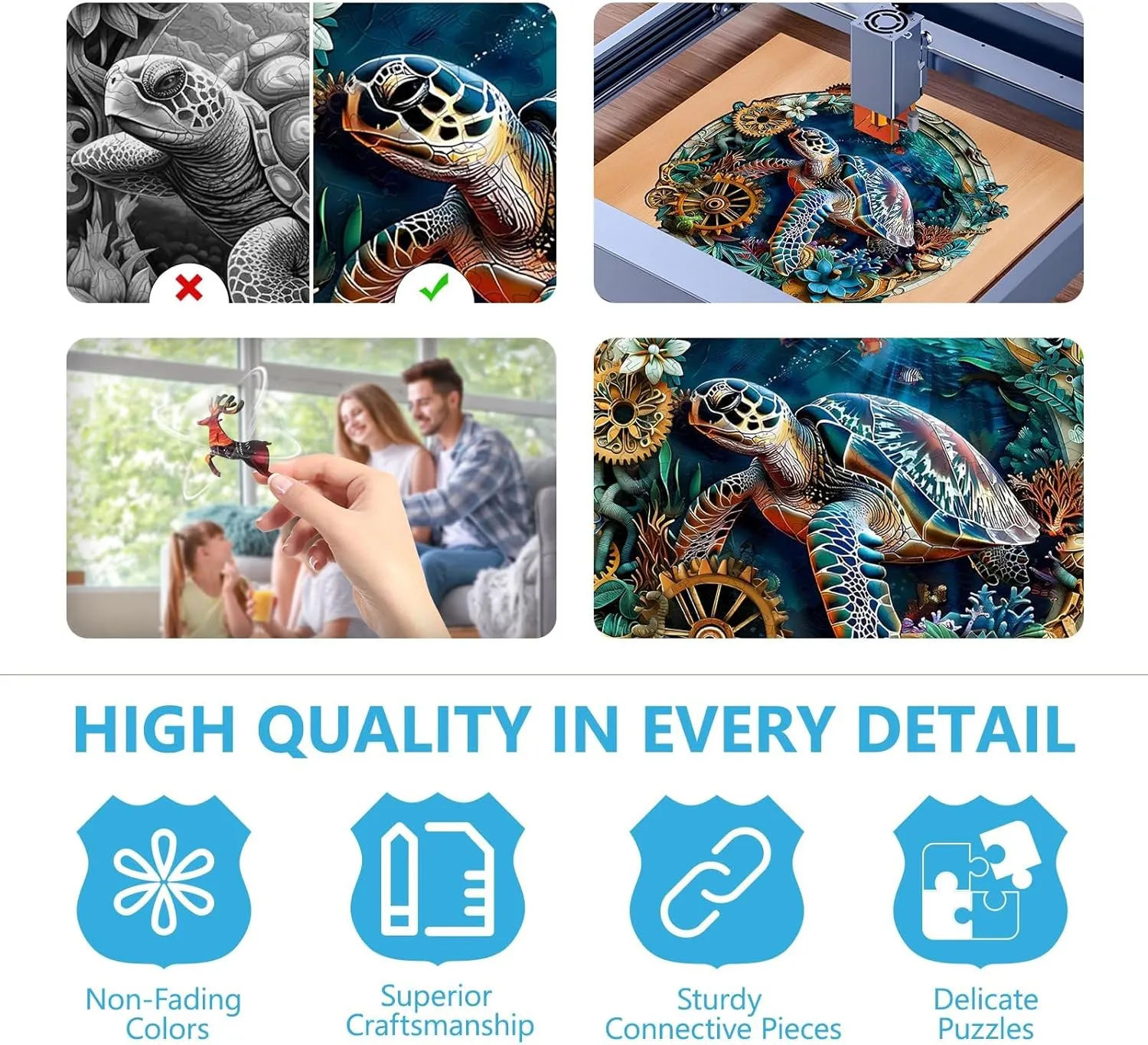 Wooden Puzzles for Adults, Embossed Sea Turtle Puzzle for Adults, Unique Shaped Wooden Jigsaw Puzzle, Wood Puzzles Adult, Fun Gifts for Friends & Family, Wall Art Canvas (L-13.4 * 13.3in -290 Pcs)