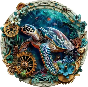 Wooden Puzzles for Adults, Embossed Sea Turtle Puzzle for Adults, Unique Shaped Wooden Jigsaw Puzzle, Wood Puzzles Adult, Fun Gifts for Friends & Family, Wall Art Canvas (L-13.4 * 13.3in -290 Pcs)
