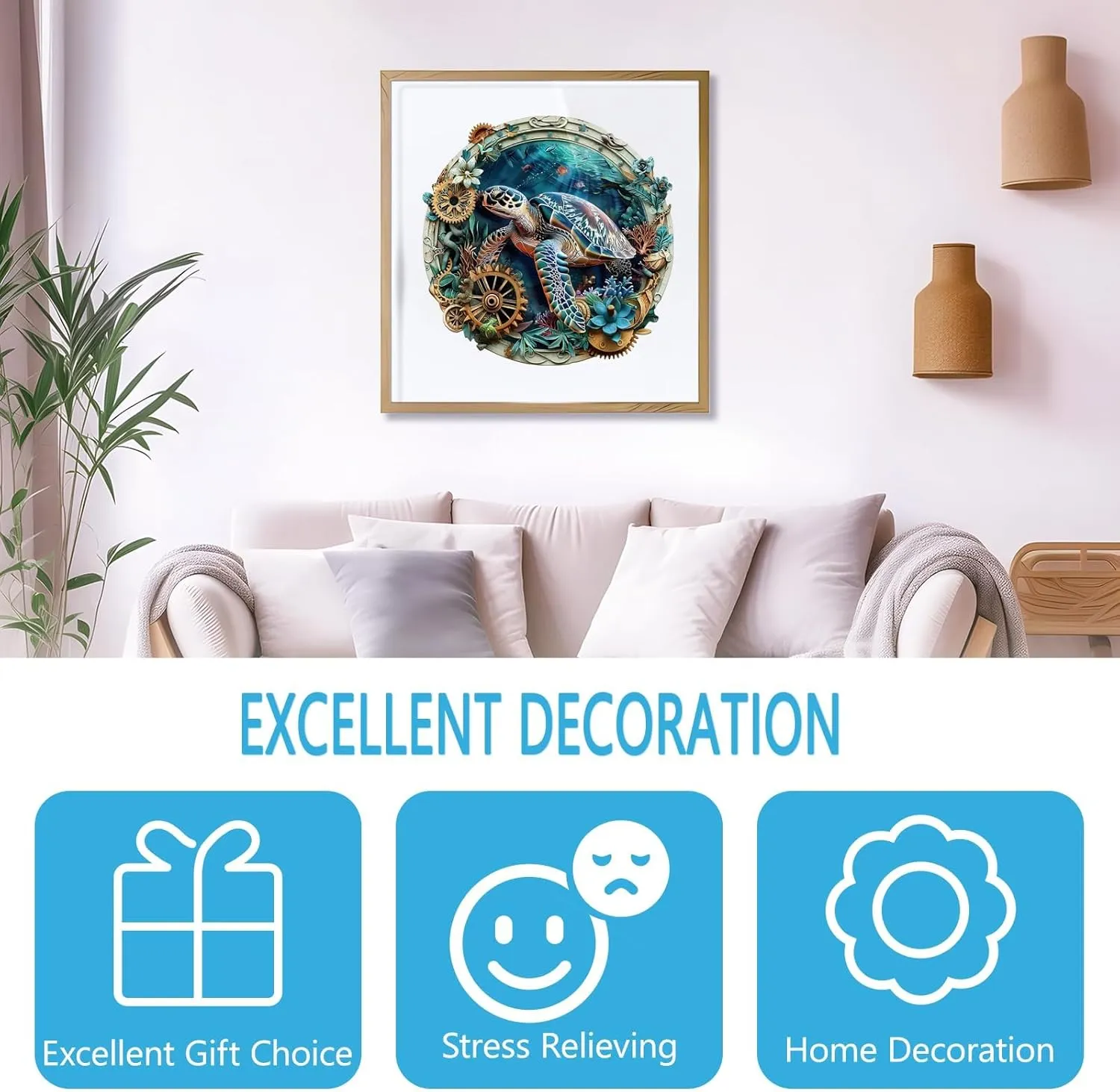 Wooden Puzzles for Adults, Embossed Sea Turtle Puzzle for Adults, Unique Shaped Wooden Jigsaw Puzzle, Wood Puzzles Adult, Fun Gifts for Friends & Family, Wall Art Canvas (L-13.4 * 13.3in -290 Pcs)