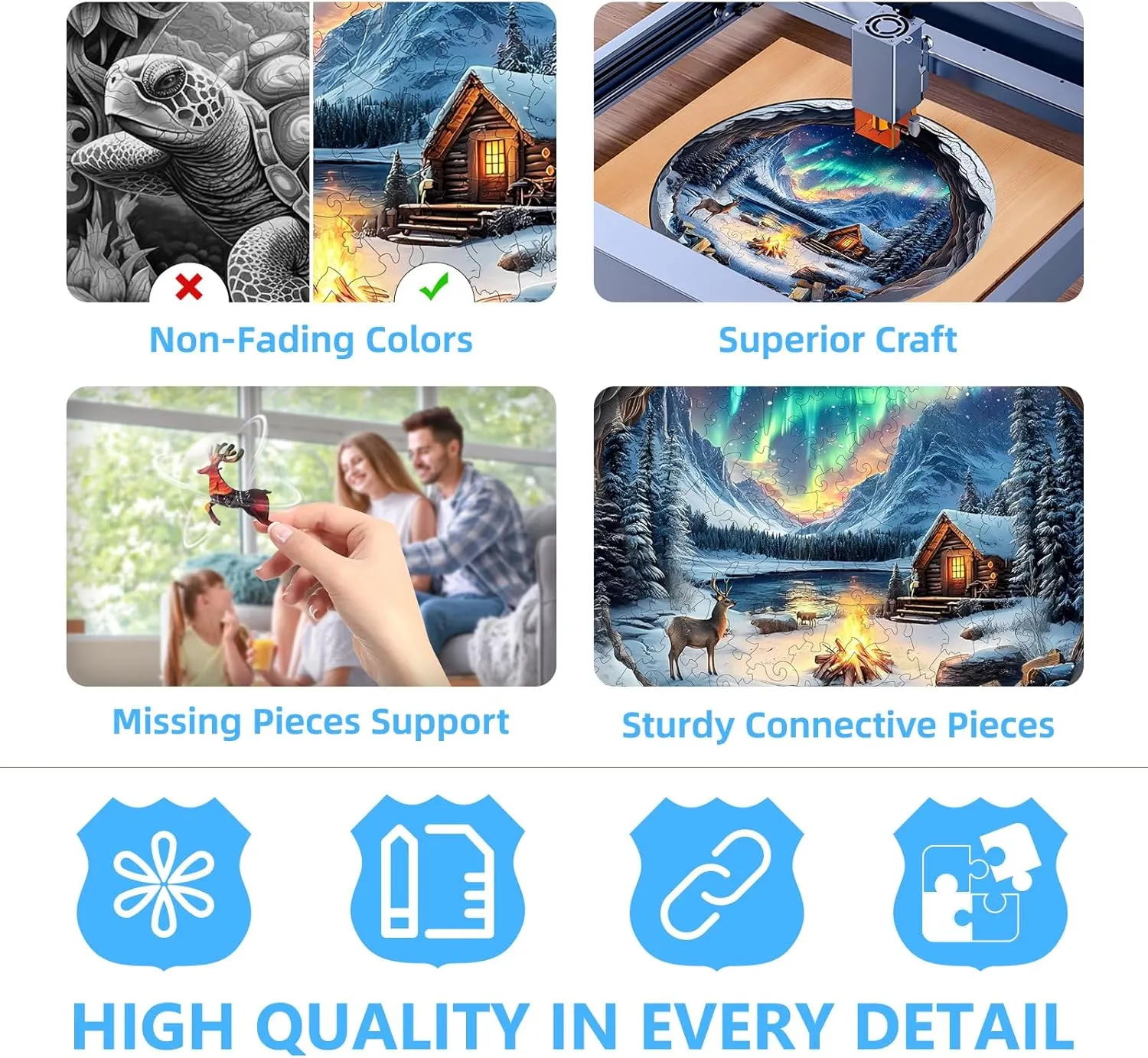 Wooden Puzzles for Adults, Flat Puzzle with 3D Visual Effect, Aurora World Wooden Jigsaw Puzzles for Adults 300 Pieces, Winter Wood Puzzles Adult, Unique Shape, Wall Art Canvas Puzzle (L-13.4*13.4in)