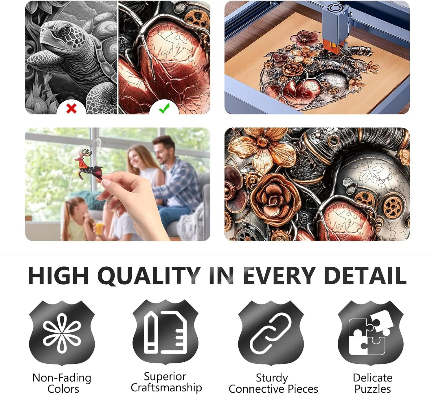 Wooden Puzzles for Adults, Mechanical Heart Wooden Jigsaw Puzzle, Unique Shaped Wood Puzzles Adult, Fun Gifts for Mother's Day, Heart Puzzle Home Decor (L-14.1 * 11.3in 220 Pieces)