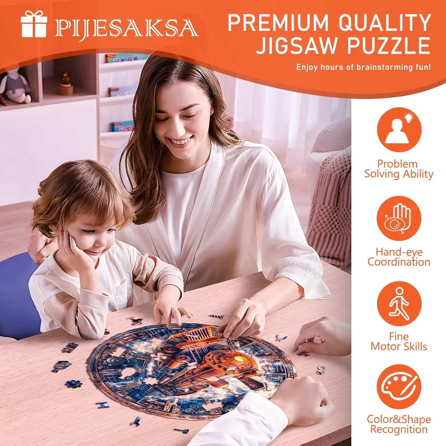 Wooden Puzzles for Adults - Mechanical Train Puzzle, Unique Shape Wooden Jigsaw Puzzle for Adults, Good Gift Idea for Family and Friends, Wall Art Home Decor (L-13.4 * 13.3in -292 Pieces)