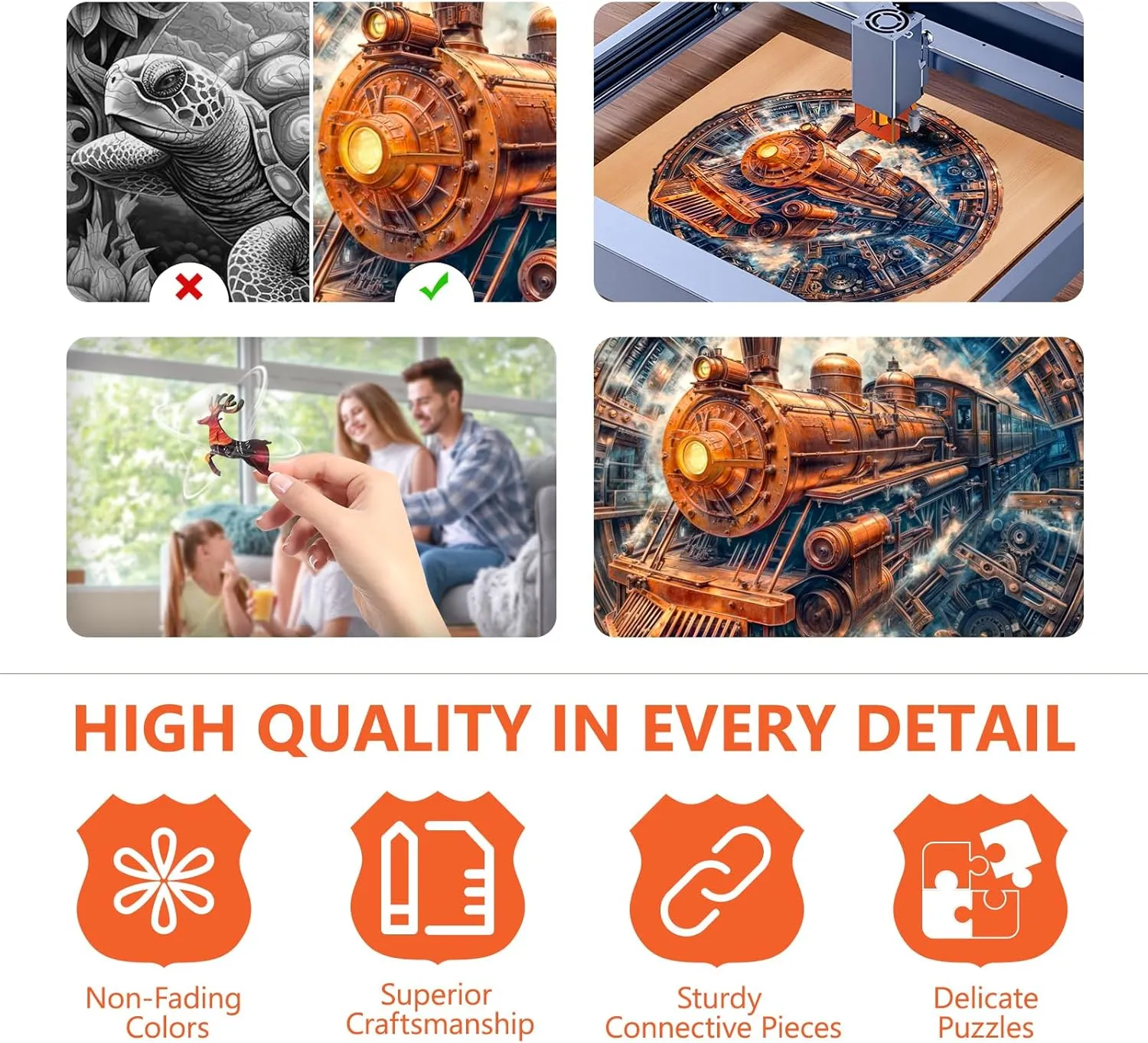 Wooden Puzzles for Adults - Mechanical Train Puzzle, Unique Shape Wooden Jigsaw Puzzle for Adults, Good Gift Idea for Family and Friends, Wall Art Home Decor (L-13.4 * 13.3in -292 Pieces)