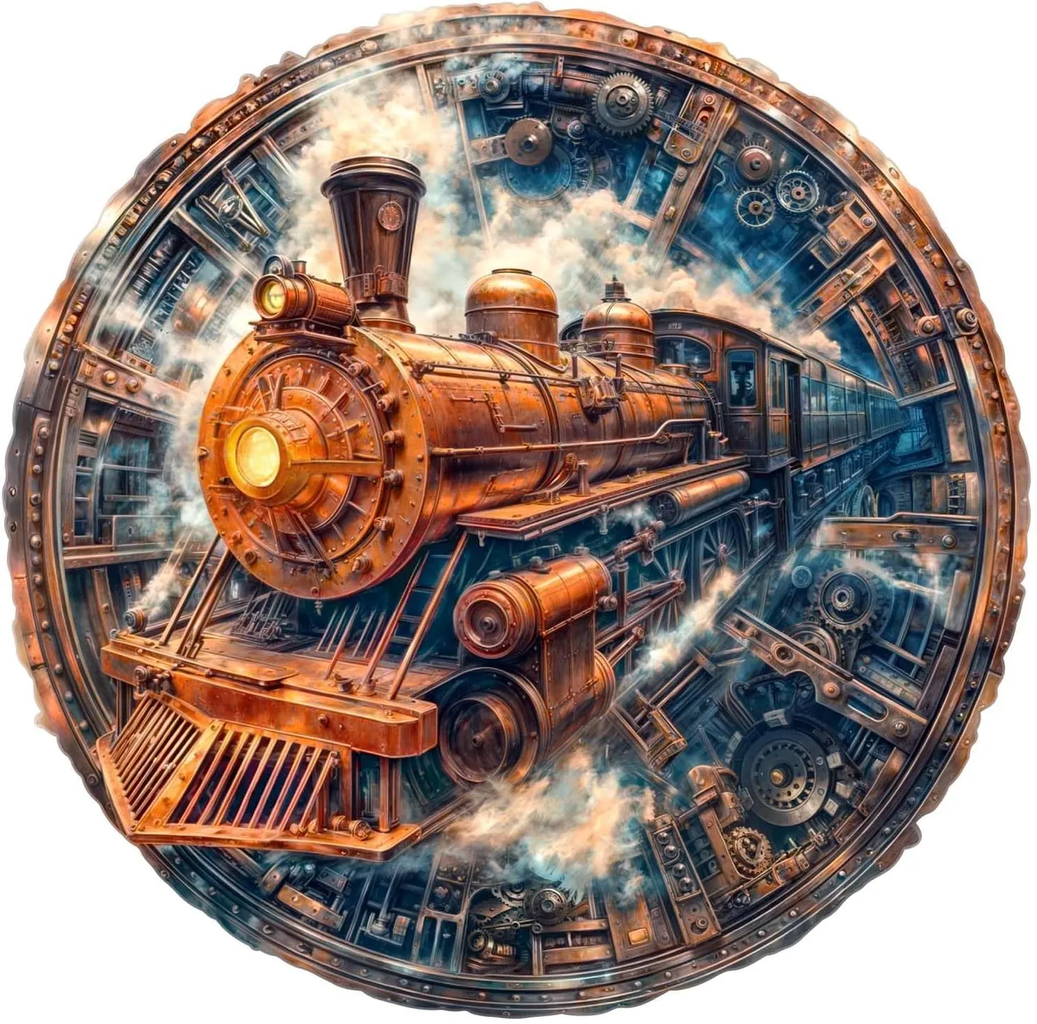 Wooden Puzzles for Adults - Mechanical Train Puzzle, Unique Shape Wooden Jigsaw Puzzle for Adults, Good Gift Idea for Family and Friends, Wall Art Home Decor (L-13.4 * 13.3in -292 Pieces)