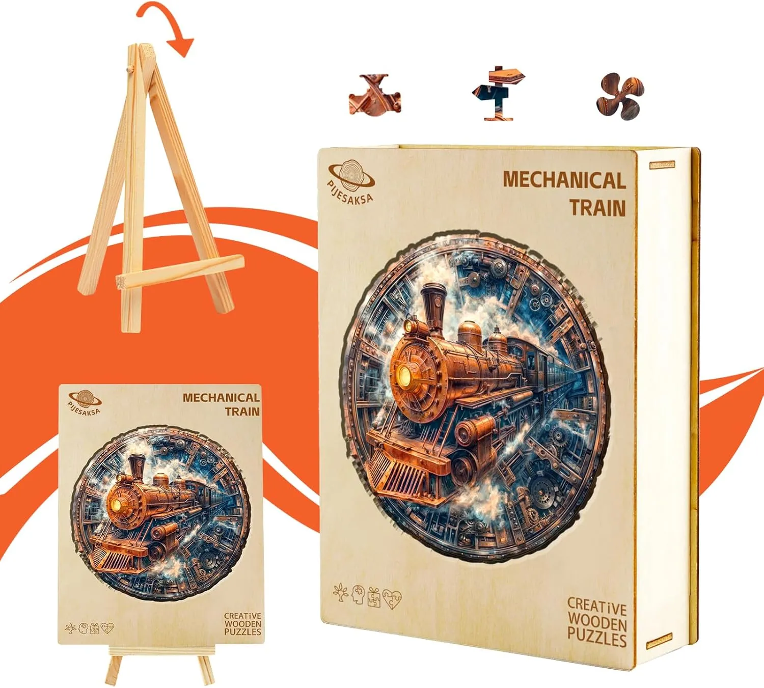 Wooden Puzzles for Adults - Mechanical Train Puzzle, Unique Shape Wooden Jigsaw Puzzle for Adults, Good Gift Idea for Family and Friends, Wall Art Home Decor (L-13.4 * 13.3in -292 Pieces)