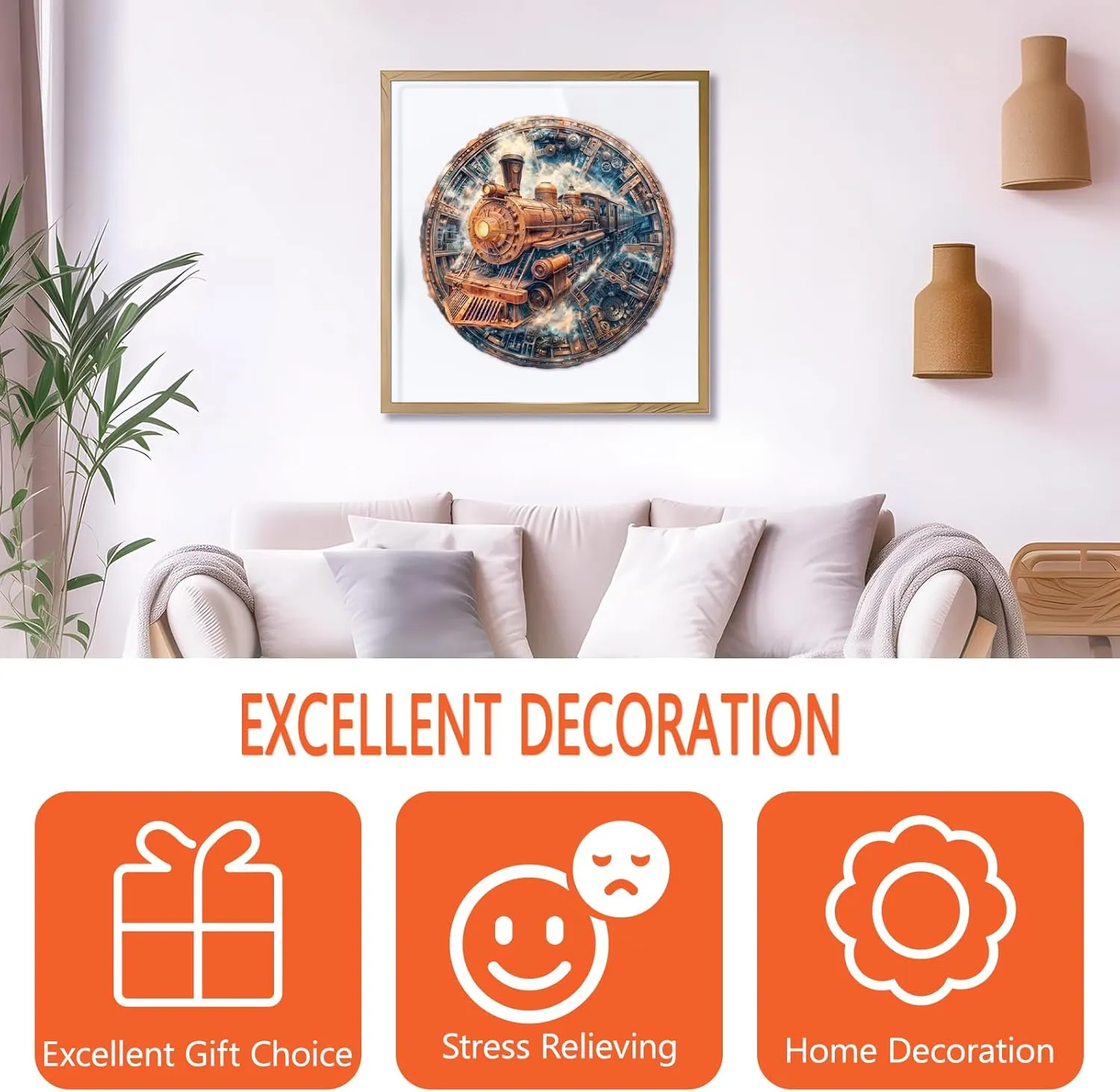 Wooden Puzzles for Adults - Mechanical Train Puzzle, Unique Shape Wooden Jigsaw Puzzle for Adults, Good Gift Idea for Family and Friends, Wall Art Home Decor (L-13.4 * 13.3in -292 Pieces)