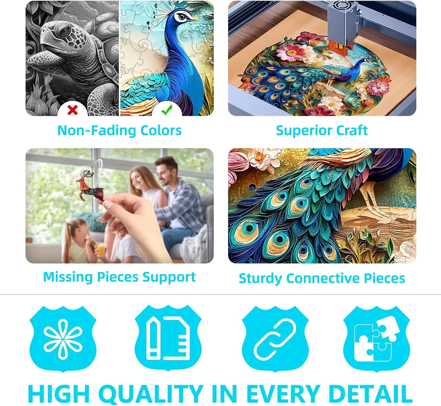Wooden Puzzles for Adults - Peacock Puzzle 200 Pieces, Flat Puzzle with 3D Visual Effect, Unique Shape Wood Puzzles Adult, Paper Sculpture Modern Art Home Decor, Good Gift Idea (M-11.4 * 11.4in)