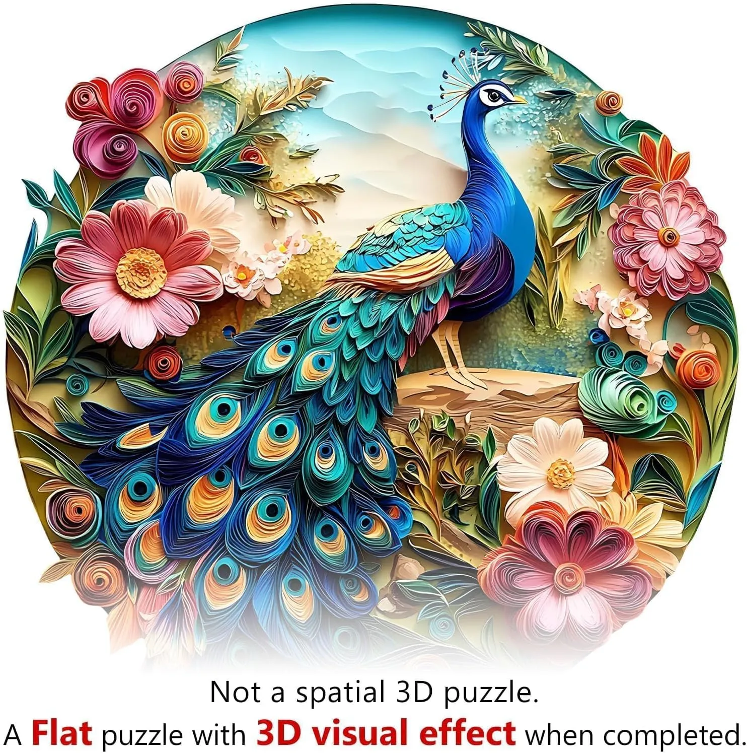 Wooden Puzzles for Adults - Peacock Puzzle 200 Pieces, Flat Puzzle with 3D Visual Effect, Unique Shape Wood Puzzles Adult, Paper Sculpture Modern Art Home Decor, Good Gift Idea (M-11.4 * 11.4in)