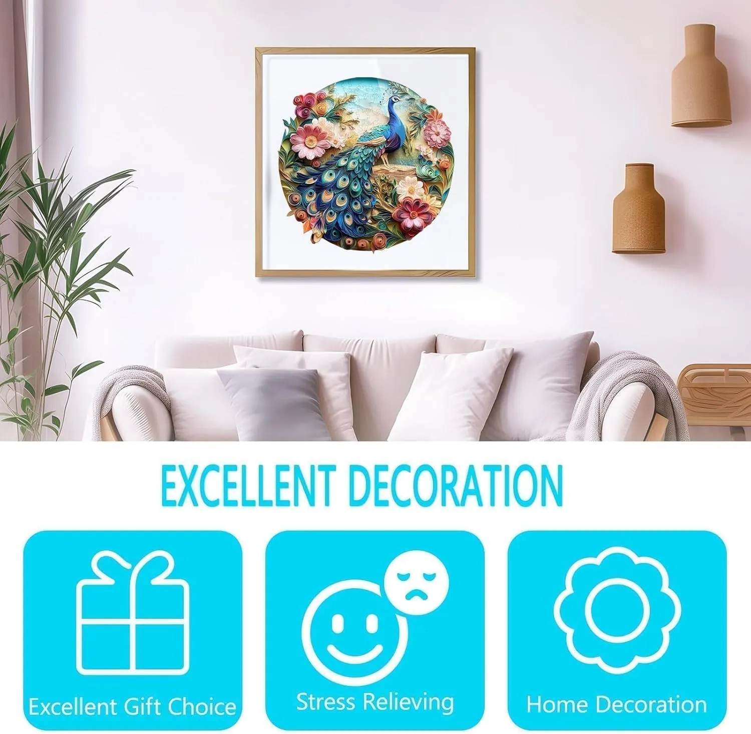 Wooden Puzzles for Adults - Peacock Puzzle 200 Pieces, Flat Puzzle with 3D Visual Effect, Unique Shape Wood Puzzles Adult, Paper Sculpture Modern Art Home Decor, Good Gift Idea (M-11.4 * 11.4in)