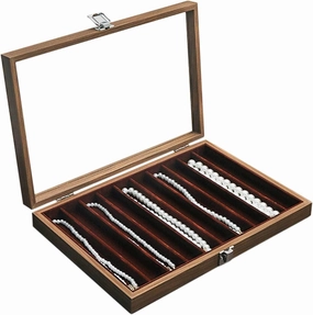 Wooden Jewelry Organizer Box with Clear Glass Lid Jewelry Holder Organizer Velvet Jewelry Storage Case for Women Earrings Rings Necklaces Bracelet Watch,D(C)
