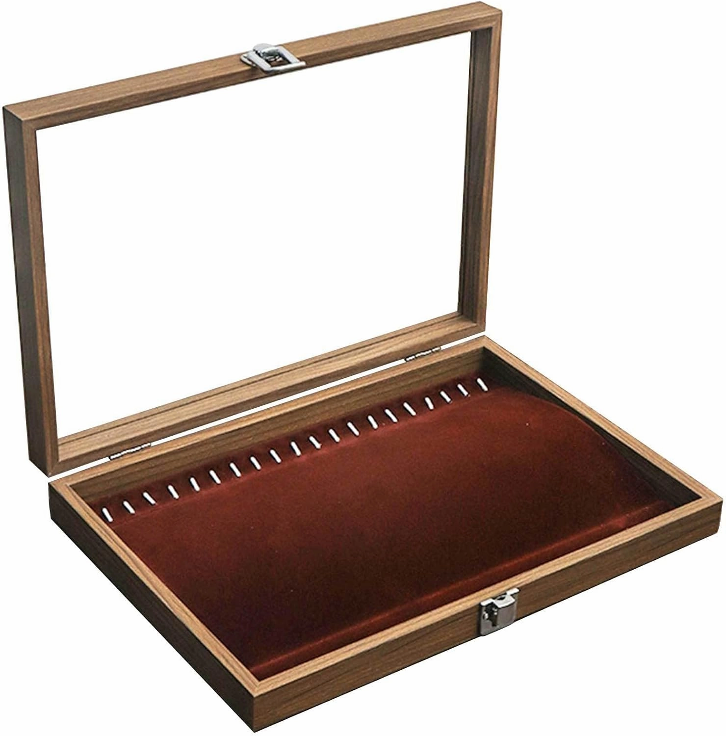 Wooden Jewelry Organizer Box with Clear Glass Lid Jewelry Holder Organizer Velvet Jewelry Storage Case for Women Earrings Rings Necklaces Bracelet Watch,D(E)