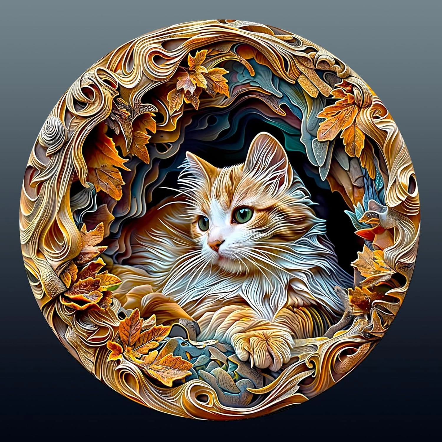 Wooden Puzzles for Adults, 3D Visual Effects Inside The Cave with a Persian Cat Wooden Jigsaw Puzzles for Adults, Unique Shape, Wood Puzzles Adult, Wall Art Home Decor (L-13.4 * 13.4in -300 pcs)