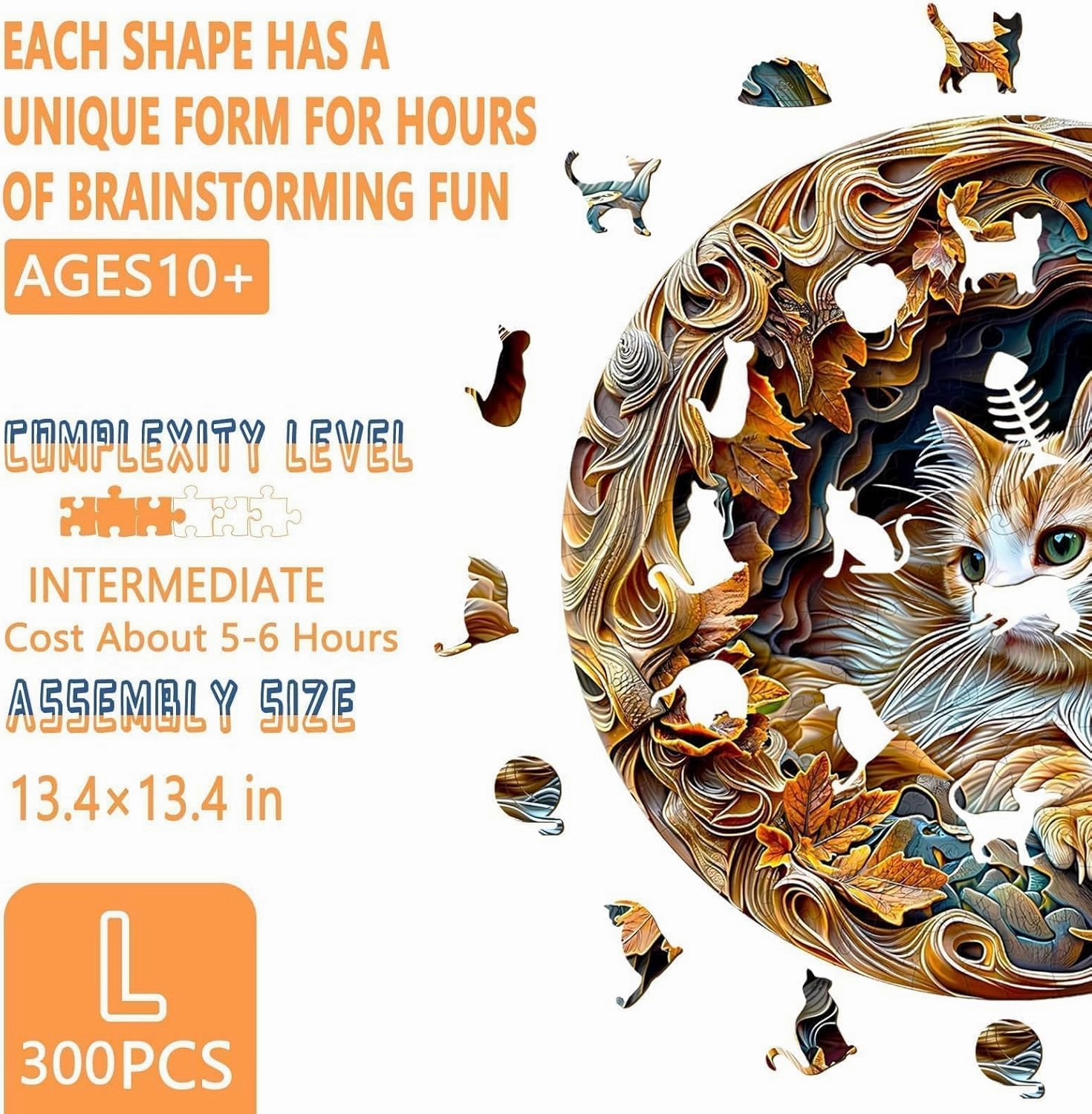 Wooden Puzzles for Adults, 3D Visual Effects Inside The Cave with a Persian Cat Wooden Jigsaw Puzzles for Adults, Unique Shape, Wood Puzzles Adult, Wall Art Home Decor (L-13.4 * 13.4in -300 pcs)