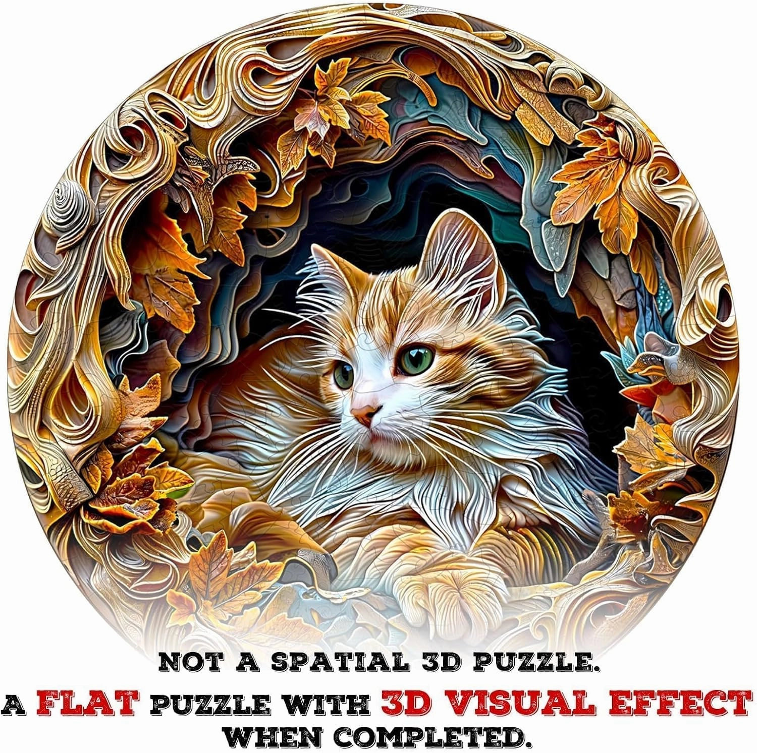 Wooden Puzzles for Adults, 3D Visual Effects Inside The Cave with a Persian Cat Wooden Jigsaw Puzzles for Adults, Unique Shape, Wood Puzzles Adult, Wall Art Home Decor (L-13.4 * 13.4in -300 pcs)