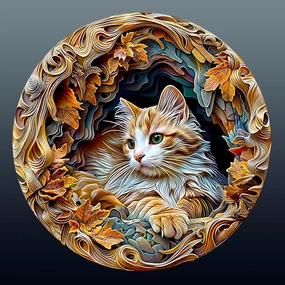Wooden Puzzles for Adults, 3D Visual Effects Inside The Cave with a Persian Cat Wooden Jigsaw Puzzles for Adults, Unique Shape, Wood Puzzles Adult, Wall Art Home Decor (L-13.4 * 13.4in -300 pcs)