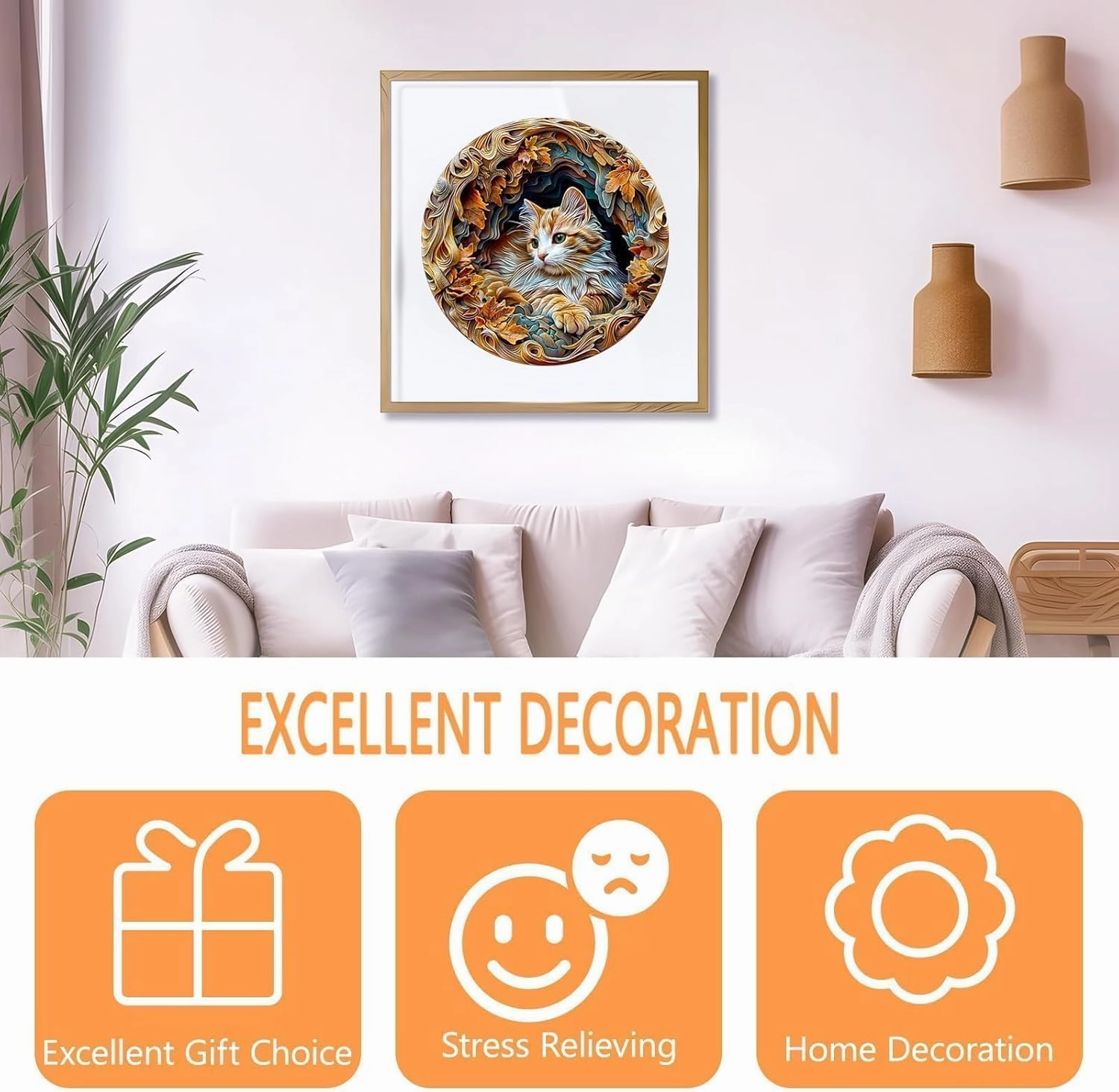 Wooden Puzzles for Adults, 3D Visual Effects Inside The Cave with a Persian Cat Wooden Jigsaw Puzzles for Adults, Unique Shape, Wood Puzzles Adult, Wall Art Home Decor (L-13.4 * 13.4in -300 pcs)