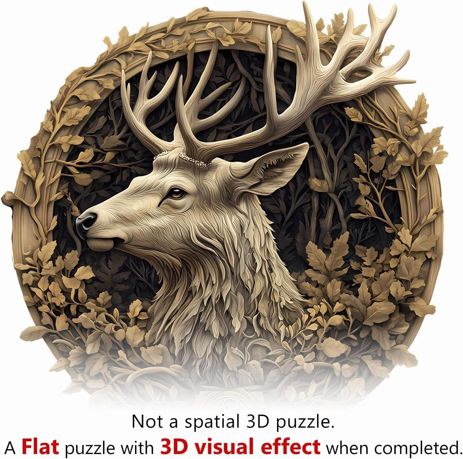 Wooden Puzzles for Adults - Unique Shape Deer Puzzle, Flat Puzzle with 3D Visual Effect, Wood Puzzles Adult, Gift for Family and Friends, Wall Art Home Decor (L-13.4 * 13.2in-295 Pieces)