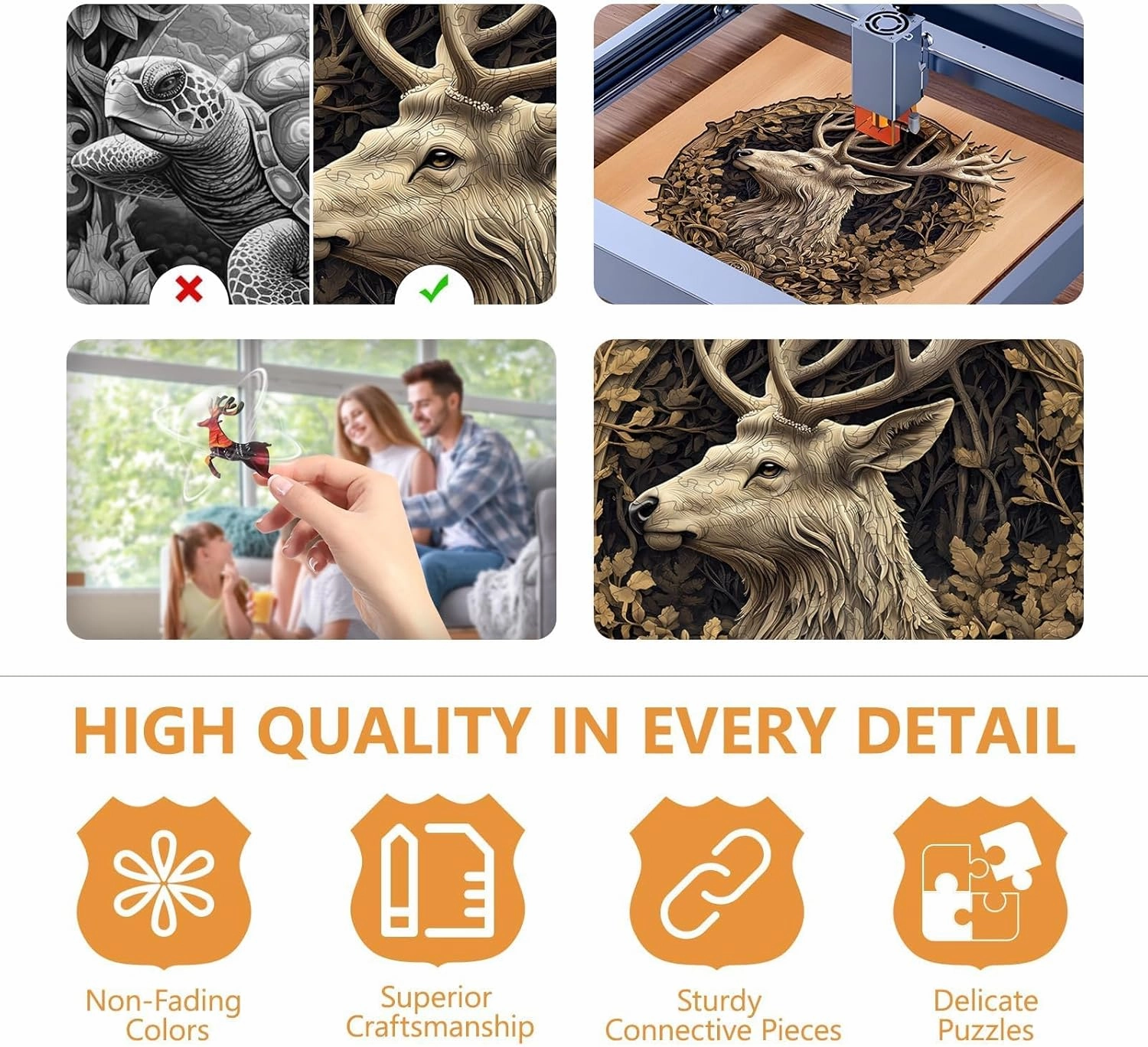 Wooden Puzzles for Adults - Unique Shape Deer Puzzle, Flat Puzzle with 3D Visual Effect, Wood Puzzles Adult, Gift for Family and Friends, Wall Art Home Decor (L-13.4 * 13.2in-295 Pieces)