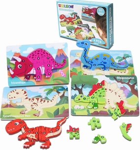 Wooden Puzzles for Kids - 4 Packs, Ages 4-6 & 1-3, Dinosaur Themed, Toddler Puzzles for Boys & Girls 3-6