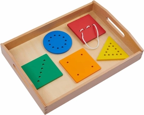 Wooden Toddler Beads and String Lacing Toy Set with Tray - Educational Threading Game for Fine Motor Skills Development - Lacing Cards for Toddlers 1-3,Montessori Toys for 2 3 4 Year Olds(5 Shapes)