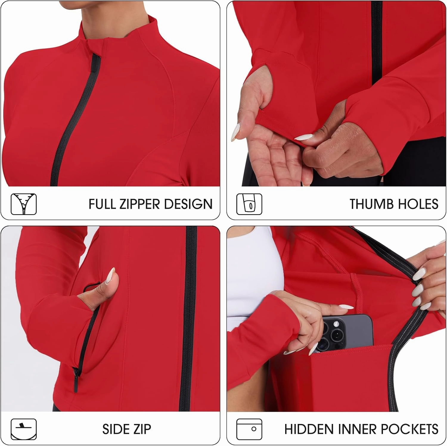 Workout Jackets for Women Lightweight Running Jackets Full Zip Yoga Athletic Clothes Slim Fit with Pockets