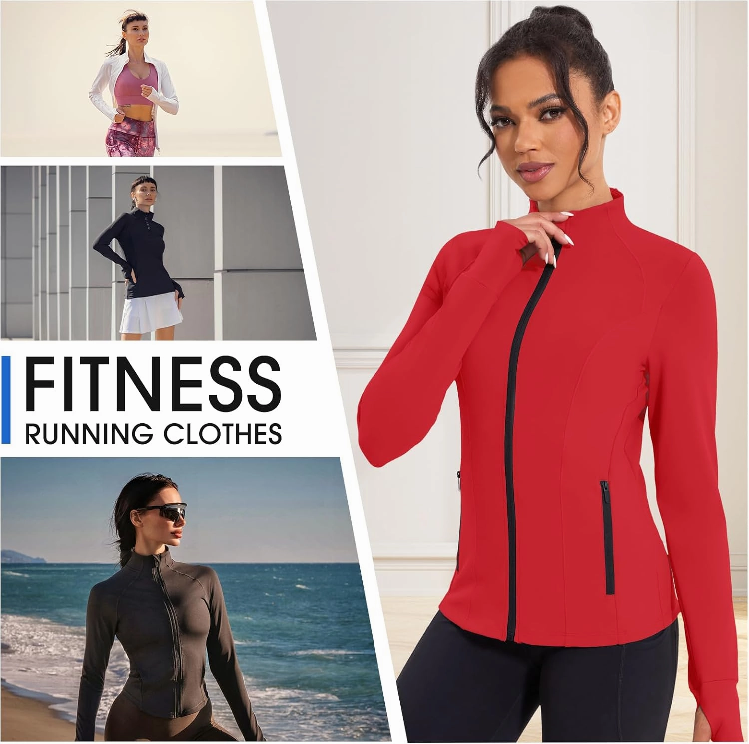 Workout Jackets for Women Lightweight Running Jackets Full Zip Yoga Athletic Clothes Slim Fit with Pockets