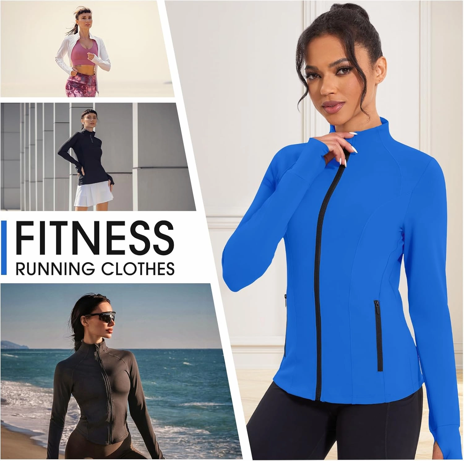 Workout Jackets for Women Lightweight Running Jackets Full Zip Yoga Athletic Clothes Slim Fit with Pockets