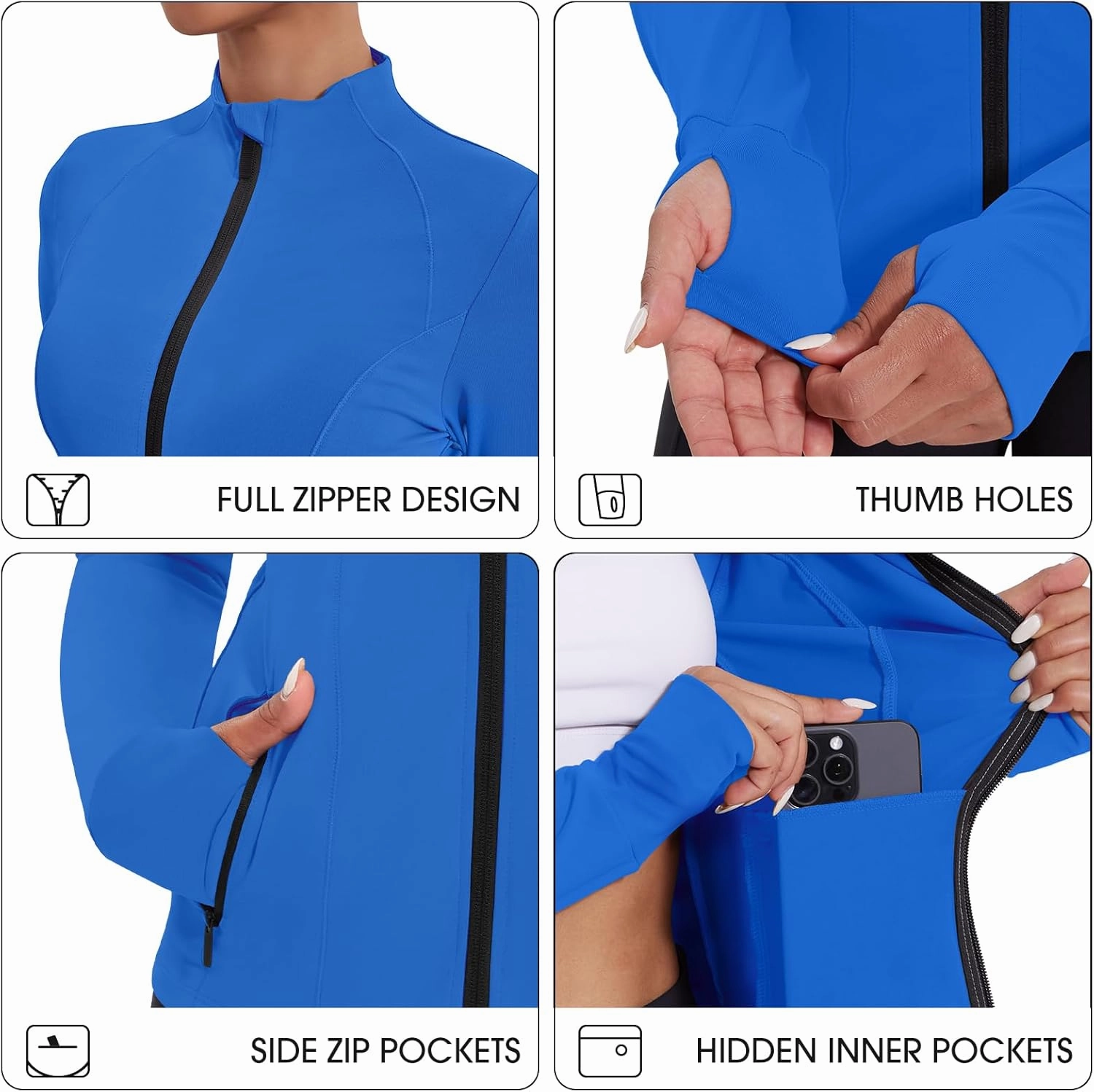 Workout Jackets for Women Lightweight Running Jackets Full Zip Yoga Athletic Clothes Slim Fit with Pockets